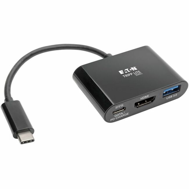 Eaton U444-06N-H4UB-C Tripp Lite Series USB-C to HDMI 4K Adapter with USB 3.x (5Gbps) Hub Port and 60W PD Charging, HDCP, Black