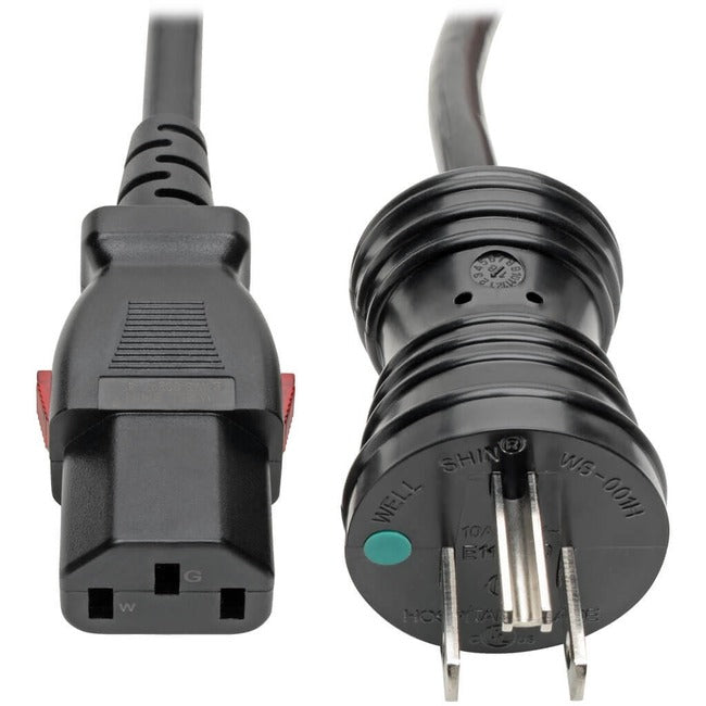 Eaton P006-L15-HG10 Tripp Lite Series Hospital-Grade Power Cord, NEMA 5-15P to Locking IEC C13 - Green Dot, 10A, 125V, 18 AWG, 15 ft. (4.57 m), Black