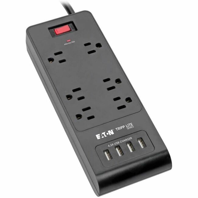 Eaton TLP664USBB Tripp Lite by Eaton 6-Outlet Surge Protector with 4 USB Ports (4.2A Shared) - 6 ft. (1.83 m) Cord 900 Joules Black
