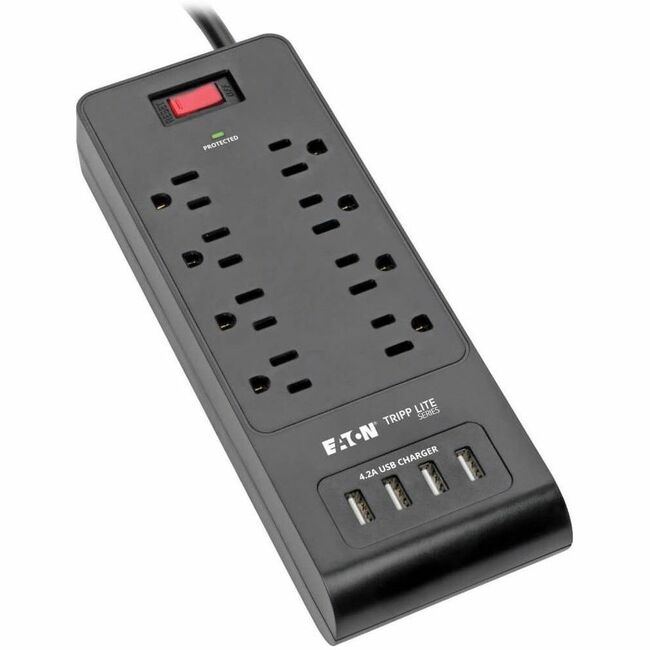 Eaton TLP864USBB Tripp Lite by Eaton 8-Outlet Surge Protector with 4 USB Ports (4.2A Shared) - 6 ft. (1.83 m) Cord 1800 Joules Black