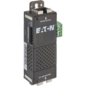 Eaton EMPDT1H1C2 environmental monitoring probe for temperature and humidity, showing sensor and wiring setup.