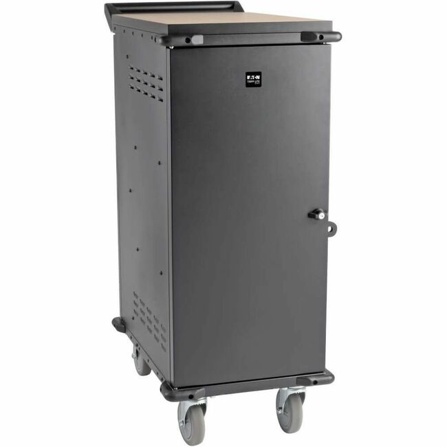 Eaton CSC21AC charging cart for laptops and Chromebooks, black, with 120V power cord, designed for secure device storage and charging.
