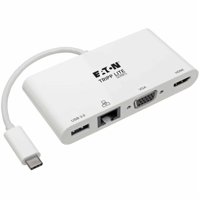 Eaton U444-06N-HV4GU Tripp Lite Series USB-C Multiport Adapter - 4K HDMI, VGA, USB 3.x (5Gbps) Hub Port, GbE, HDCP, White