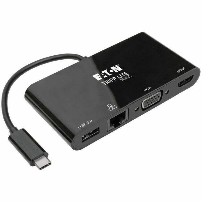Eaton U444-06N-HV4GUB USB-C multiport adapter with 4K HDMI, VGA, USB 3.0 hub, GbE port, black docking station