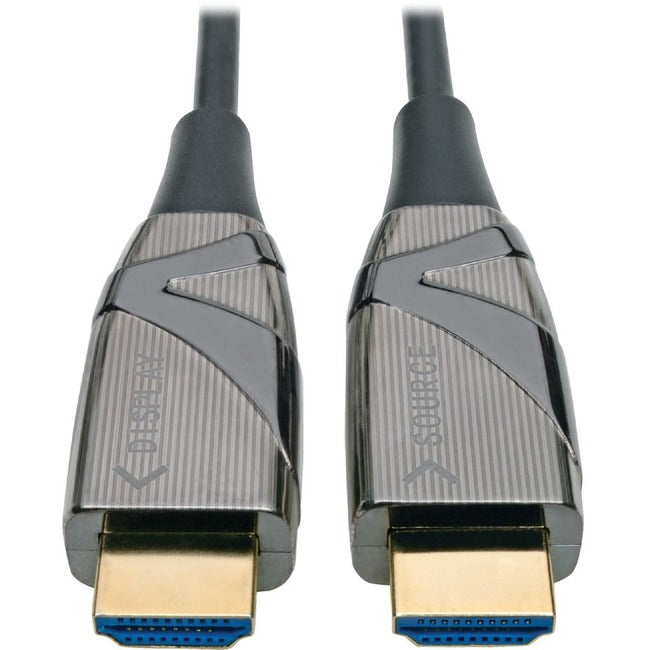 Eaton Tripp Lite 4K HDMI fiber optic cable, 50m, supports 4K 60Hz HDR 4:4:4, with metal connectors and flexible design.