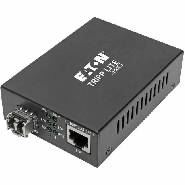 Eaton Tripp Lite Gigabit multimode fiber to Ethernet media converter with LC ports, POE+ support, 10/100/1000 Mbps, 850 nm, 550 meters