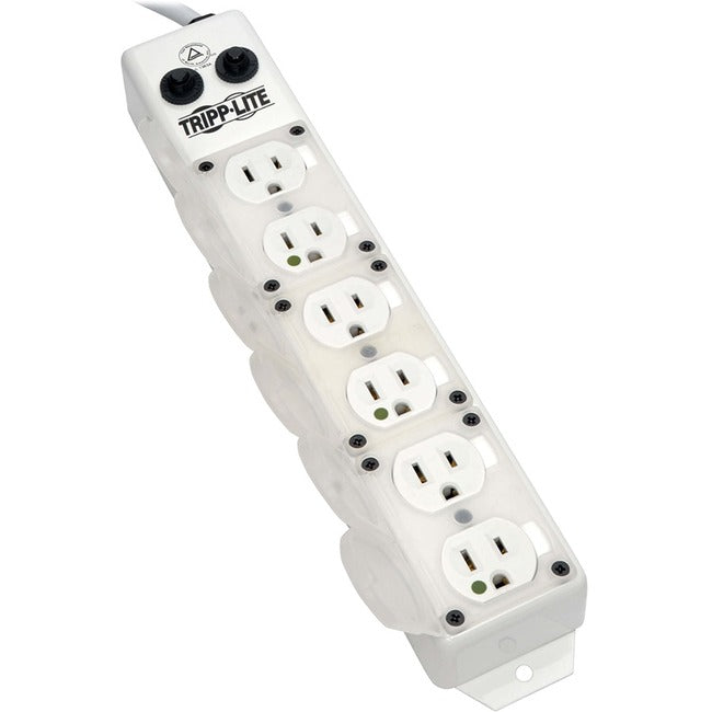 Eaton PS-615-HG-OEMRA medical-grade power strip with 6 hospital-grade outlets and 15 ft. right-angle cord, suitable for patient-care areas.