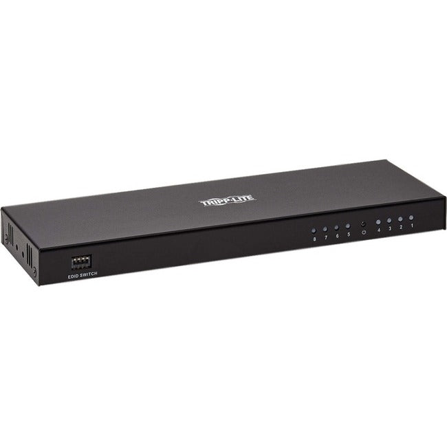 Eaton B118-008E-UHD-2 Tripp Lite 8-port HDMI splitter displaying multiple 4K @ 60Hz screens with HDCP 2.2 support.