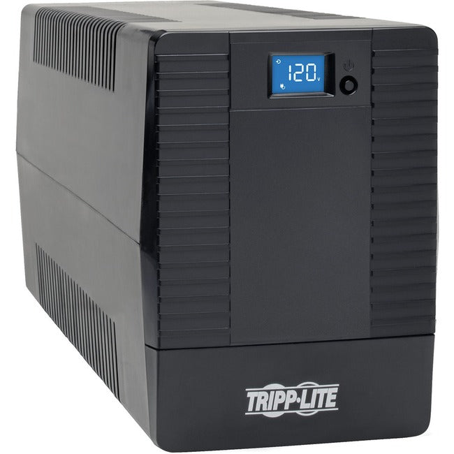 Eaton OMNIVS1200LCD Tripp Lite UPS 1200VA line-interactive tower with 8 outlets, LCD display, USB port, 120V, 50/60Hz.