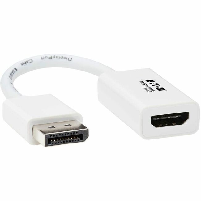 Eaton P136-06N-HDR-W Tripp Lite Series DisplayPort to HDMI Active Adapter (M/F) - 4K 60Hz, HDR, DP 1.2, HDCP 2.2, White, 6 in.
