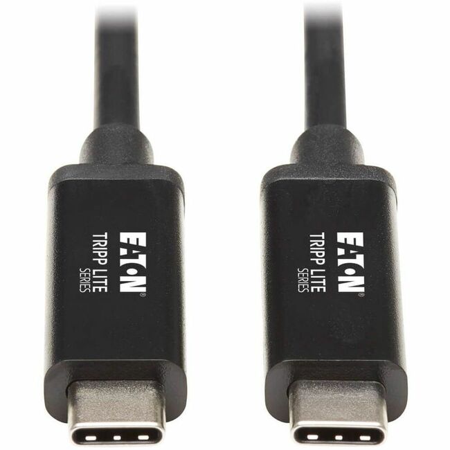 Eaton Thunderbolt 3 active cable in black, 2 meters, with USB-C connectors, supporting 40 Gbps data transfer and 100W power delivery.