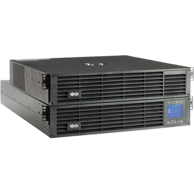 Eaton Tripp Lite SU3000LCD2UHVTVF UPS with 3000VA capacity, 4U rackmount, LCD display, and network card option.