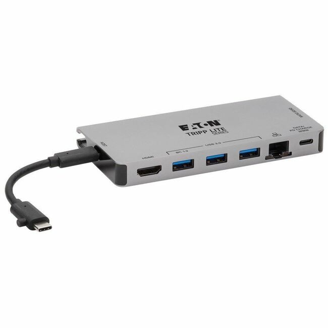 Eaton U442-DOCK5D-GY USB-C docking station with 4K HDMI, USB 3.x ports, GbE, memory card slot, and 100W PD charging
