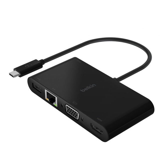 Belkin International INC AVC004BK-BL Belkin USB-C Multiport Adapter, USB-C to HDMI - USB A 3.0 - VGA, up to 100W Power Delivery, up 4k Resolution