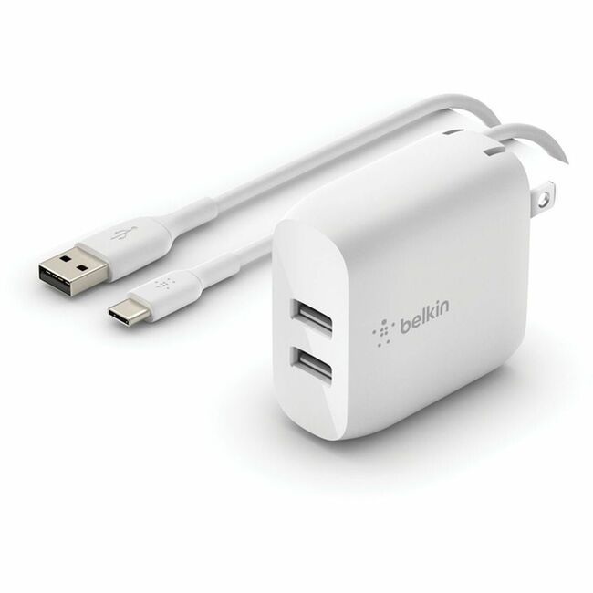 Belkin International INC WCE001DQ1MWH Belkin BoostCharge Dual USB-A Wall Charger 24W (USB-A to USB-C cable included) - Power Adapter
