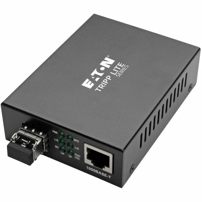 Eaton N785-INT-LC-MM Gigabit multimode fiber to Ethernet media converter with LC ports and international power supply.