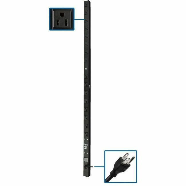 Eaton PDUV15-48 Tripp Lite PDU with 16 NEMA 5-15R outlets, 120V, 1.4kW, 15 ft. cord, 48-inch rack-mount, single-phase.