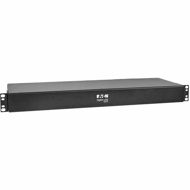 Eaton Tripp Lite PDU with 8 C13 and 2 C19 outlets, 3.7kW, 208/230V single-phase, mounted in 1U rack unit.