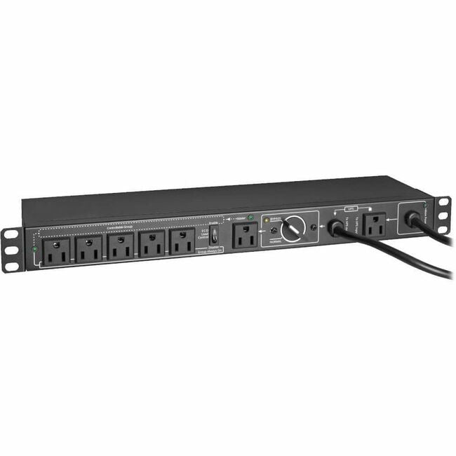 Eaton PDUB151U Tripp Lite PDU with 6 NEMA 5-15R outlets, 2 inputs, 1U rack/wall mount, 100-125V, 12A, hot-swap with manual bypass