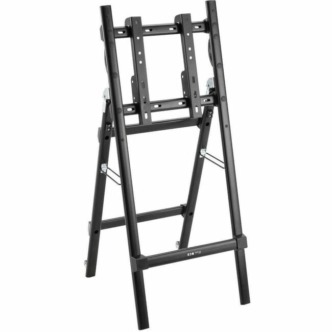 Eaton Tripp Lite portable digital signage stand with rolling casters, adjustable mount for 32-55 inch flat-screen displays, folding design.