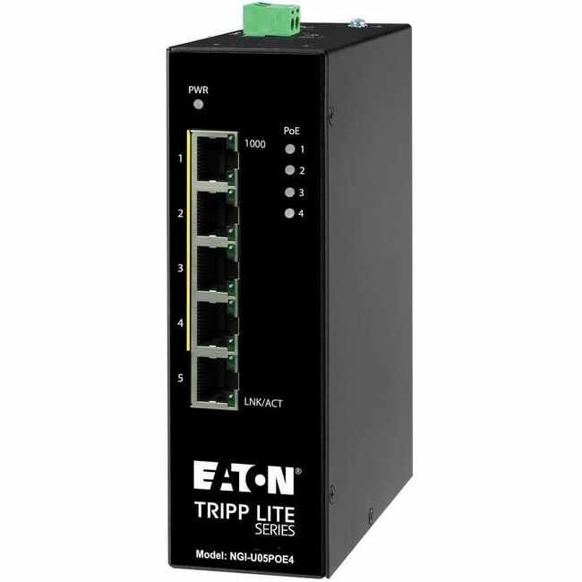 Eaton NGI-U05POE4 Tripp Lite Series 5-Port Unmanaged Industrial Gigabit Ethernet Switch - 10/100/1000 Mbps, PoE+ 30W, -10&deg; to 60&deg;C, DIN Mount, TAA