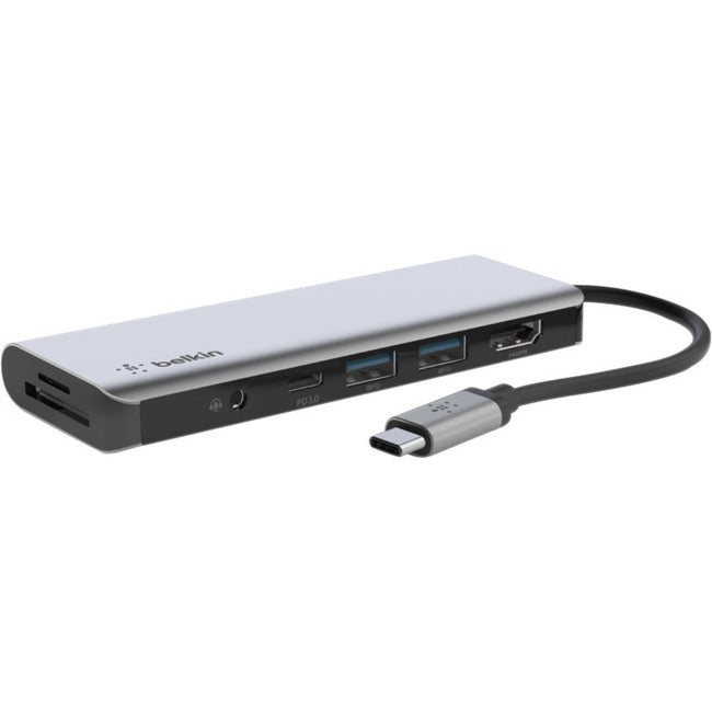 Belkin International INC PVC003BTSGY Belkin USB-C 7-in-1 Multiport Adapter, Laptop Docking Station, 2x USB-A 3.1 Gen 2, 4k HDMI 2.0, 100W Power Delivery 3.0