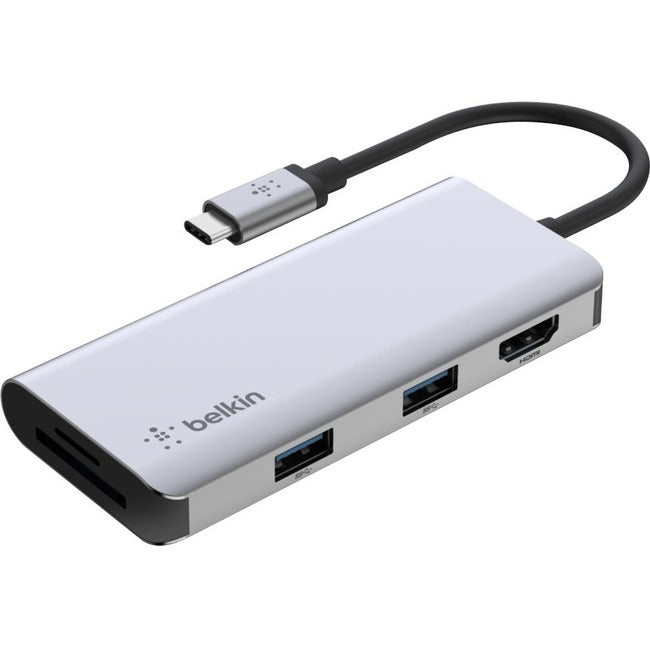 Belkin International INC PVC002BTSGY Belkin USB-C 5-in-1 Multiport Adapter, Laptop Docking Station, 2x USB-A 3.1, 4k HDMI @ 30Hz, Up to 5Gps data transfer