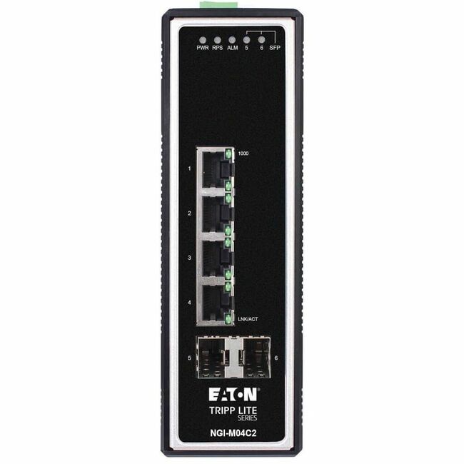 Eaton NGI-M04C2 Tripp Lite Series 4-Port Managed Industrial Gigabit Ethernet Switch - 10/100/1000 Mbps, 2 GbE SFP Slots, -40&deg; to 75&deg;C, DIN Mount, TAA