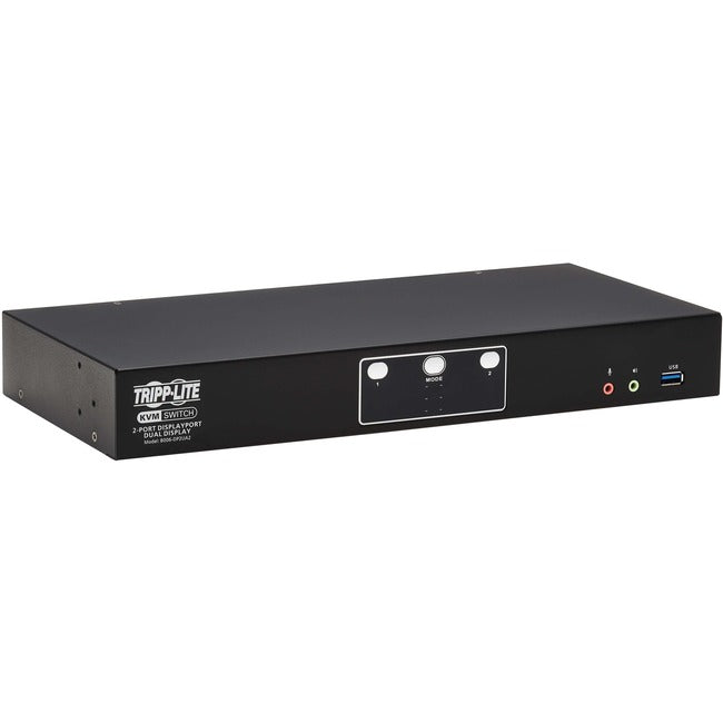 Eaton Tripp Lite 2-Port DisplayPort KVM switch with USB sharing, 4K UHD 60Hz support, HDCP 2.2, for dual displays.