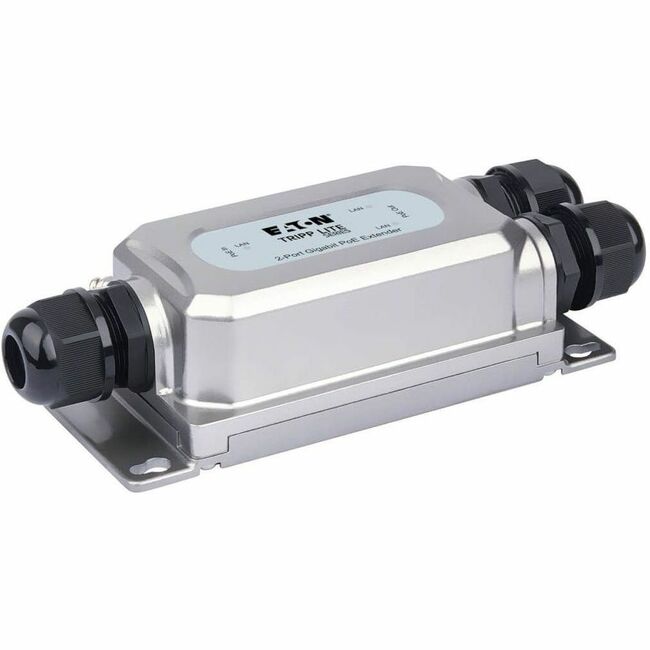 Eaton NPOE-EXT-2X1G30 Gigabit Ethernet PoE+ extender with IP67 protection, Cat5e/6 cable, 328 ft, suitable for outdoor networking.