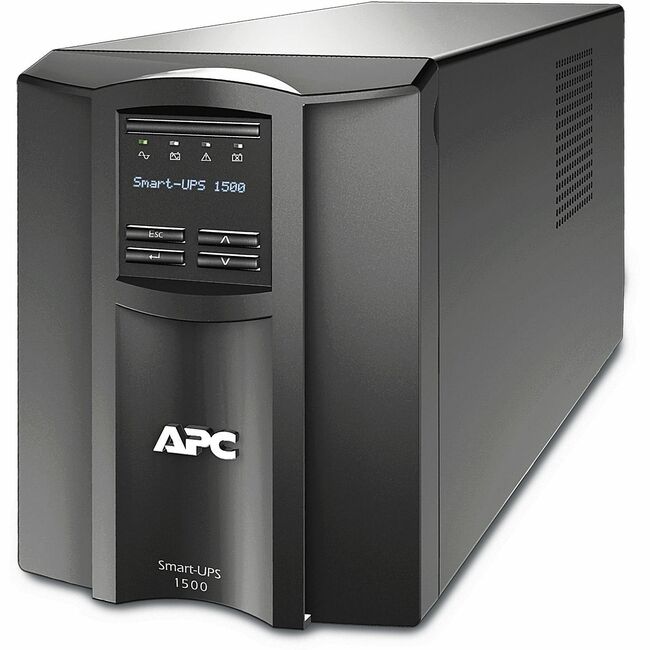 APC BY Schneider Electric SMT1500CX413 APC Smart-UPS, Line Interactive, 1500VA, Tower, 120V, 8x NEMA 5-15R outlets, SmartConnect Port+SmartSlot, Audible alarm disabled, AVR, LCD