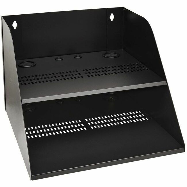 Eaton Tripp Lite wall-mount double shelf for IT equipment, 20-inch wide, supports up to 250 lb, mounted on wall for storage.