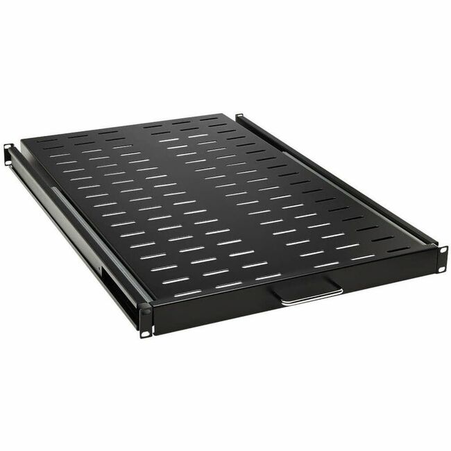 Eaton Tripp Lite SmartRack sliding steel vented rack shelf, 1U, 28.3-inch deep, holds up to 50 lb, for server rack equipment.