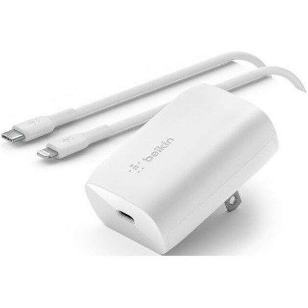 Belkin International INC WCA005DQ1MWH-B5 Belkin 30W USB-C PD 3.0 PPS Wall Charger w/ 3.3 ft USB-C Cable w/ Lightning Connector - White
