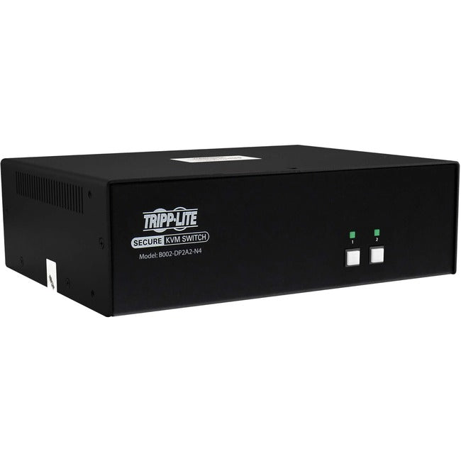 Eaton B002-DP2A2-N4 Tripp Lite 2-port KVM switch with dual DisplayPort, 4K support, audio, and TAA compliance.