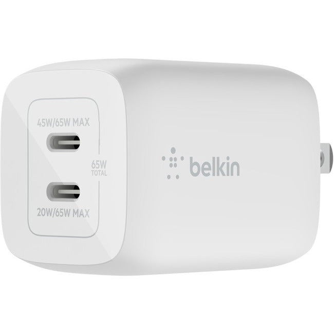 Belkin International INC WCH013DQWH Belkin BoostCharge Pro Dual USB-C GaN Wall Charger with PPS 65W Laptop Chromebook Charging - Power Adapter