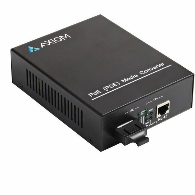 Axiom MCP32-T2-S3L20-AX 1Gbs POE+ RJ45 to 1000Base-LX Fiber Media Converter -SMF, LC, 20km, 1310nm