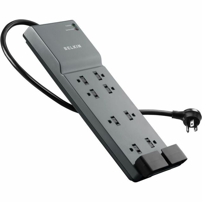 Belkin International INC BE108200-063PK Belkin 8-Outlet Surge Protector - 6ft Cord - Right Angle Plug - 3550J - Telephone Protection - Grey (3-pack)