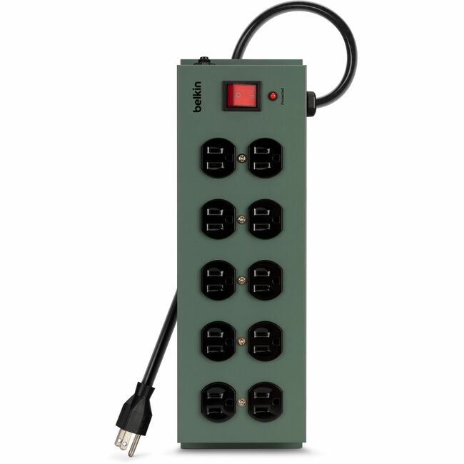 Belkin International INC F9D1000-155PK Belkin 10-Outlet Metal Surge Protector - 15ft Cord - Straight Plug - 885J - On-Off Switch - Green (5-pack)