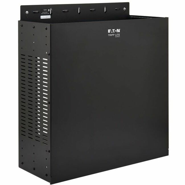 Eaton Tripp Lite SmartRack 4U low-profile vertical wall-mount vented mini rack enclosure in black for rack equipment.