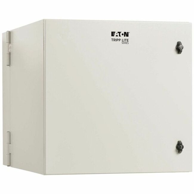 Eaton Tripp Lite SmartRack industrial enclosure with lock, NEMA 4, wall mount, metal, hinged back, 12U, gray, 32-inch depth.