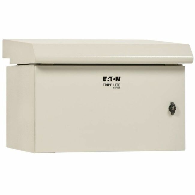 Eaton Tripp Lite SRN3RG9US industrial wall-mount rack enclosure with hinged back, fan, locking door, gray metal, 9U, NEMA 3R.
