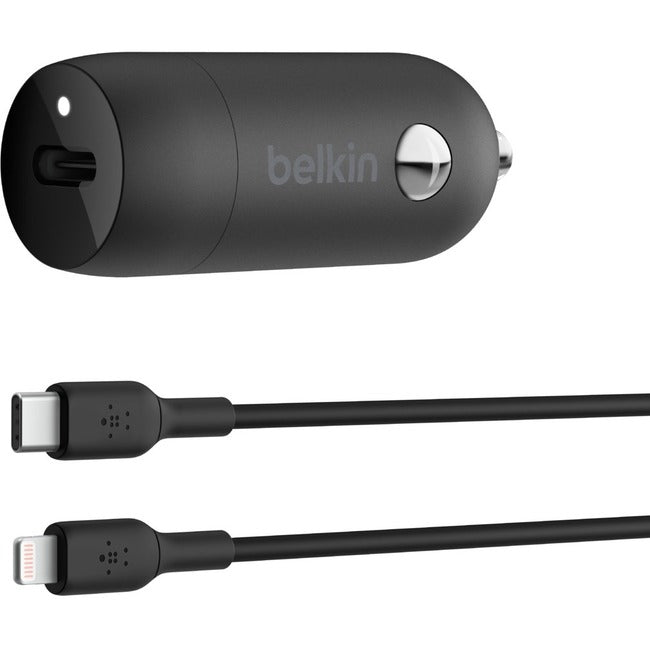 Belkin International INC CCA004BT1MBK-B5 Belkin Boost&uarr;Charge™ 30W Fast Car Charger, Compact Design w/USB-C Power Delivery Port, USB-C to Lightning Cable Included, Universal Compatibility for iPhone 14 Series, iPad, and More - Black