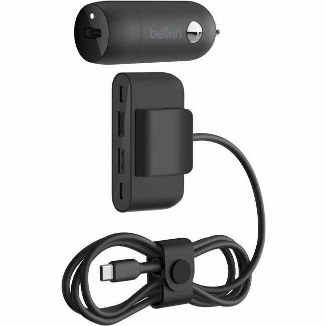Belkin International INC CCA004TT2MBK-B7 Belkin BoostCharge 30W USB-C Car Charger + 4-port USB power extender