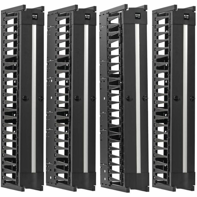 Eaton Tripp Lite Series high-capacity vertical cable manager with deep double finger duct, black, 6-inch wide, 7-foot length.