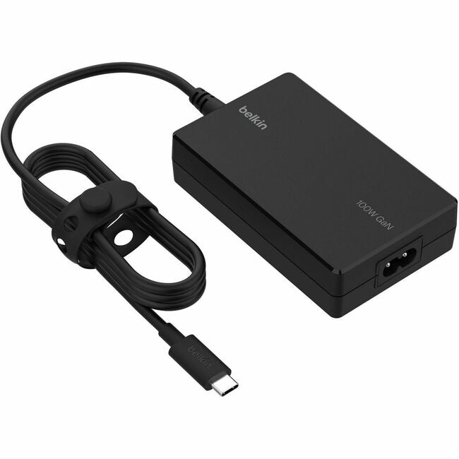 Belkin International INC INC016TTBK Belkin Portable USB-C Core GaN Power Adapter - 100W - w/ 8ft Power Cable - Laptop Charger - Black