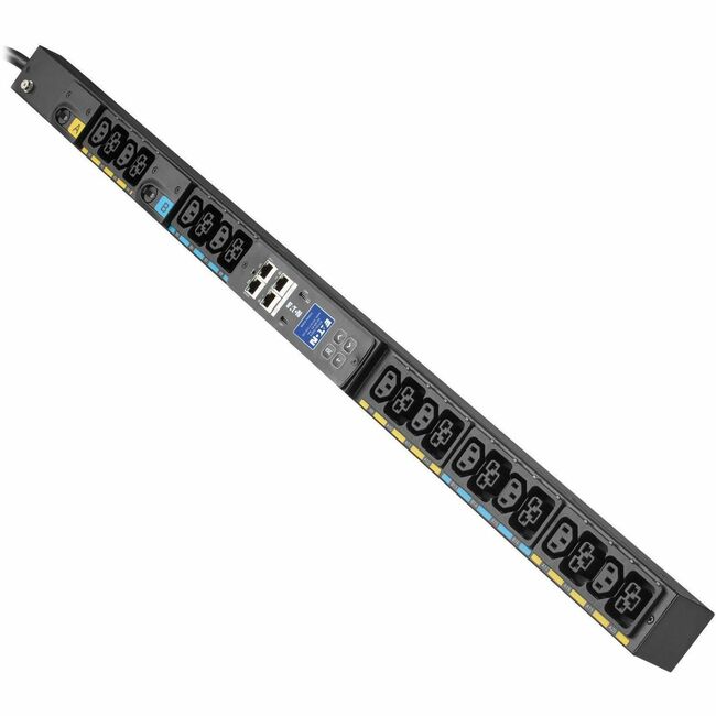 Eaton EVMAL630B G4 20-outlet PDU with power distribution ports, mounted on a server rack for data center use.