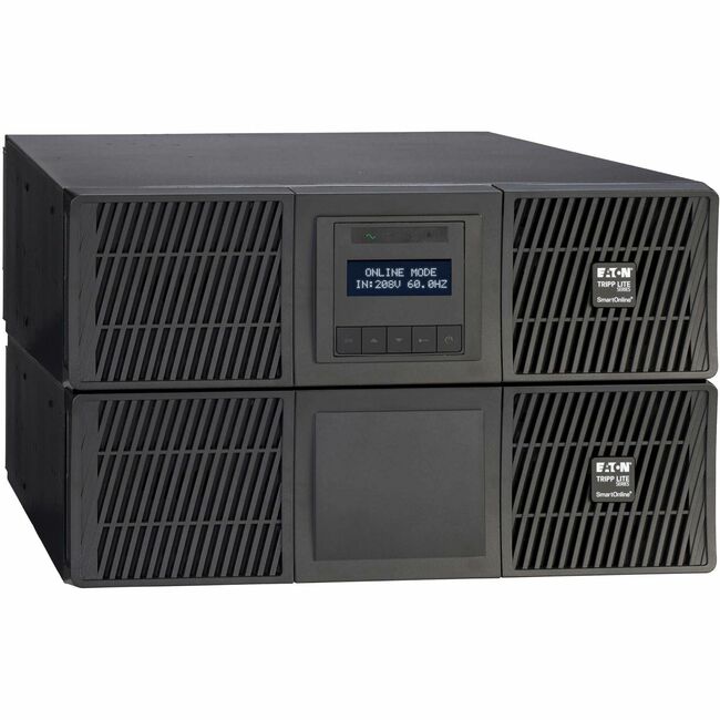 Eaton Tripp Lite SmartOnline SU6000RTF 6000VA rack/tower UPS with LCD display and multiple power outlets.