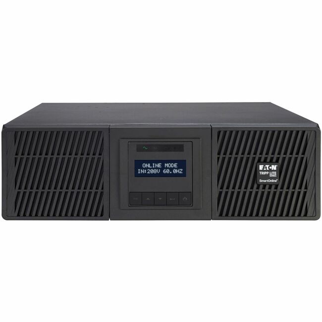 Eaton Tripp Lite SmartOnline SU6000RTMB 6000VA rack/tower UPS with LCD display and multiple power outlets.