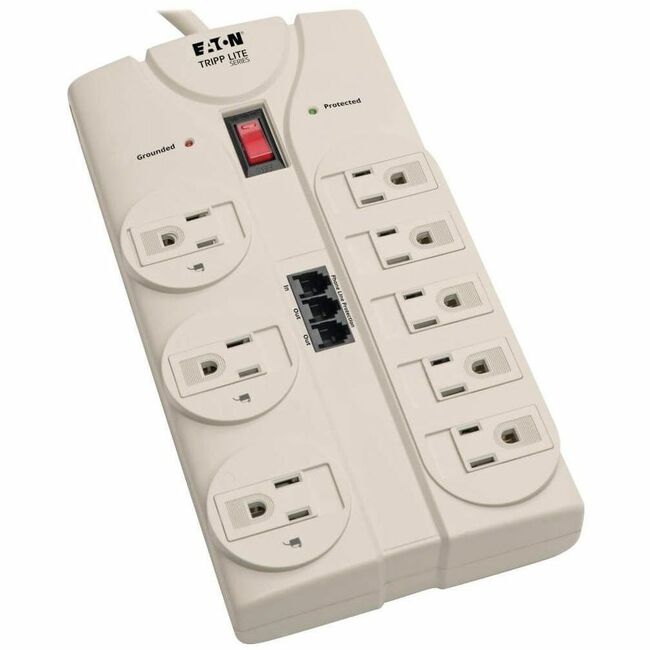 Eaton TLP808TEL Tripp Lite Series Protect It! 8-Outlet Computer Surge Protector, 8 ft. (2.43 m) Cord, 2160 Joules, Tel/Modem/Fax Protection